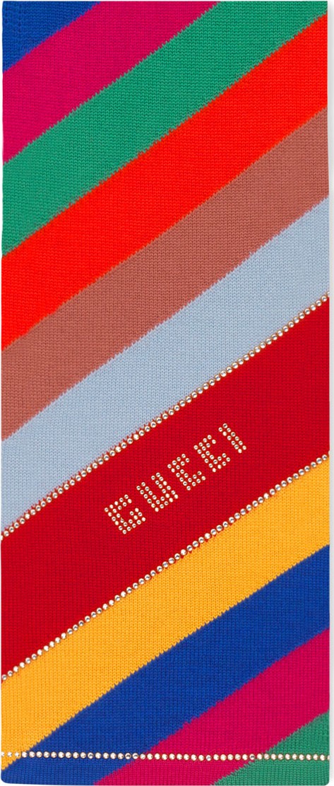 Gucci Crystal Studded Multicolored Striped Wool Scarf