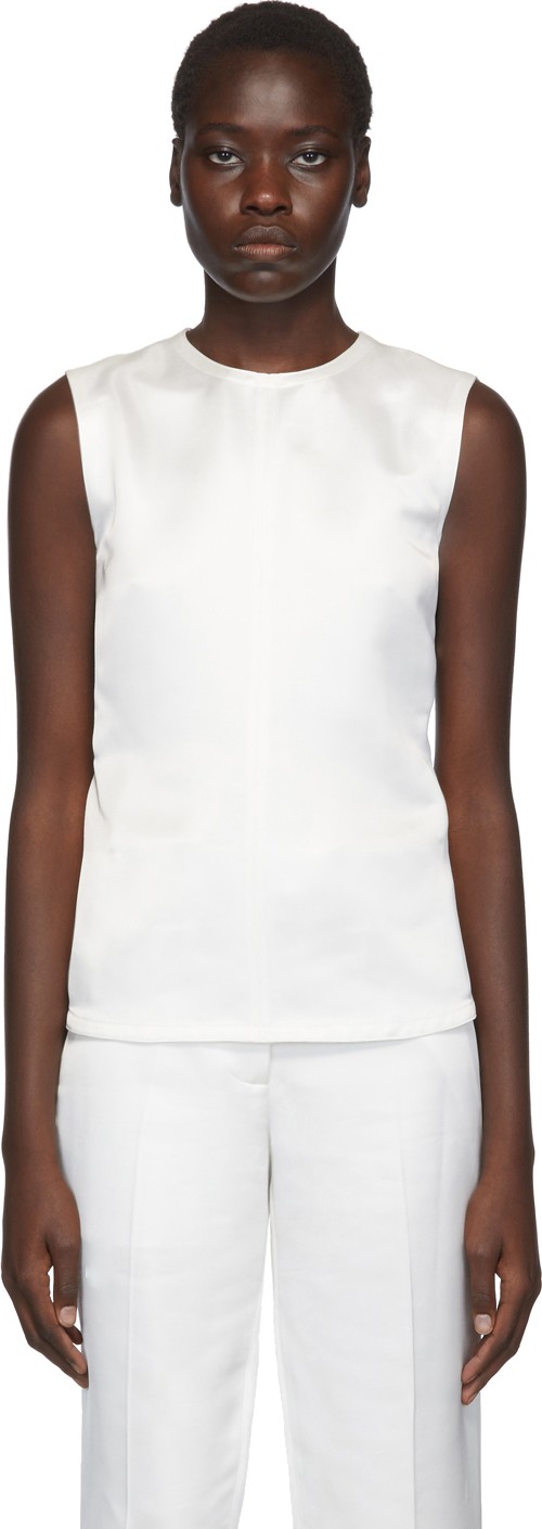 Helmut Lang White Satin Open-Back Tank Top