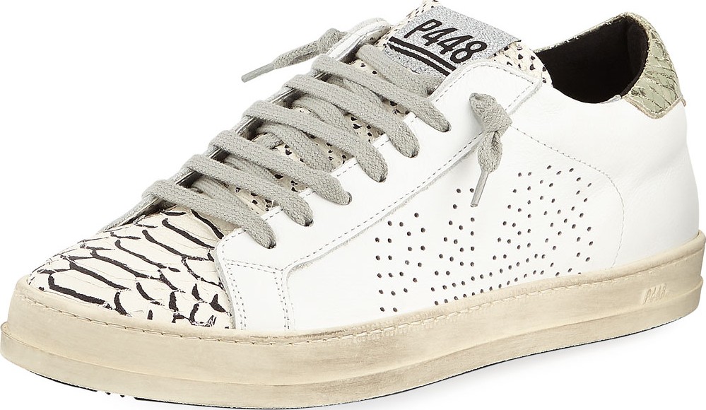 P448 John Mixed Leather Low-Top Sneakers, Platinum