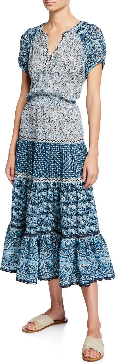SEA Bella Printed Short-Sleeve Midi Dress