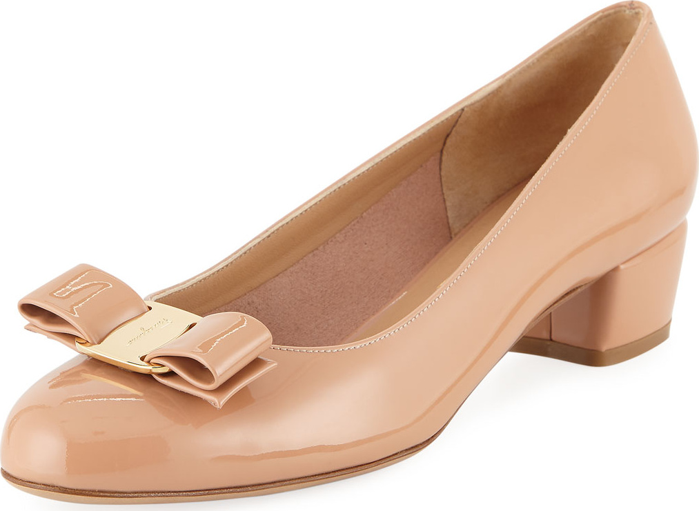 Salvatore Ferragamo Shiny Vara Low-Heel Pumps