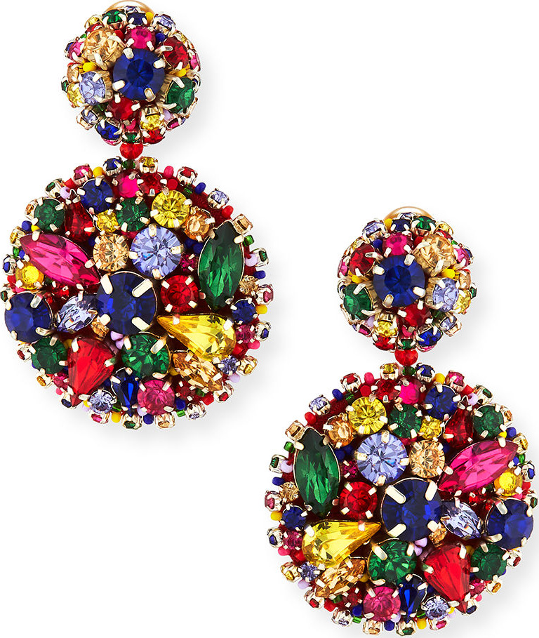 Oscar De La Renta Bold Disc Clip-On Earrings w/ Crystals