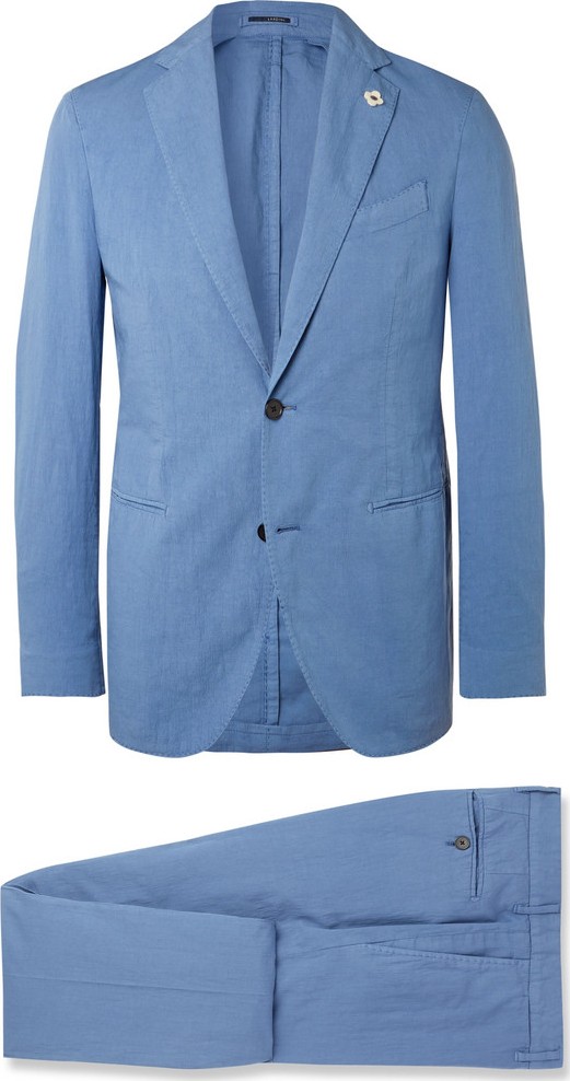 Lardini Blue Slim-Fit Stretch-Cotton and Linen-Blend Suit