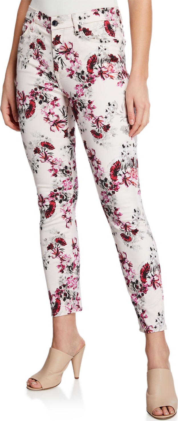 Jen7 Floral-Print Mid-Rise Skinny Ankle Jeans
