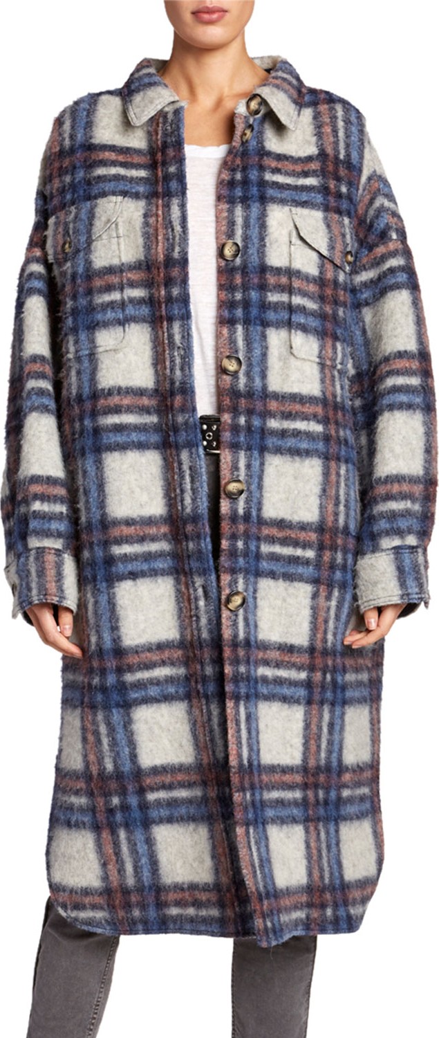 Isabel Marant Etoile Gabriel Plaid Wool Long Coat