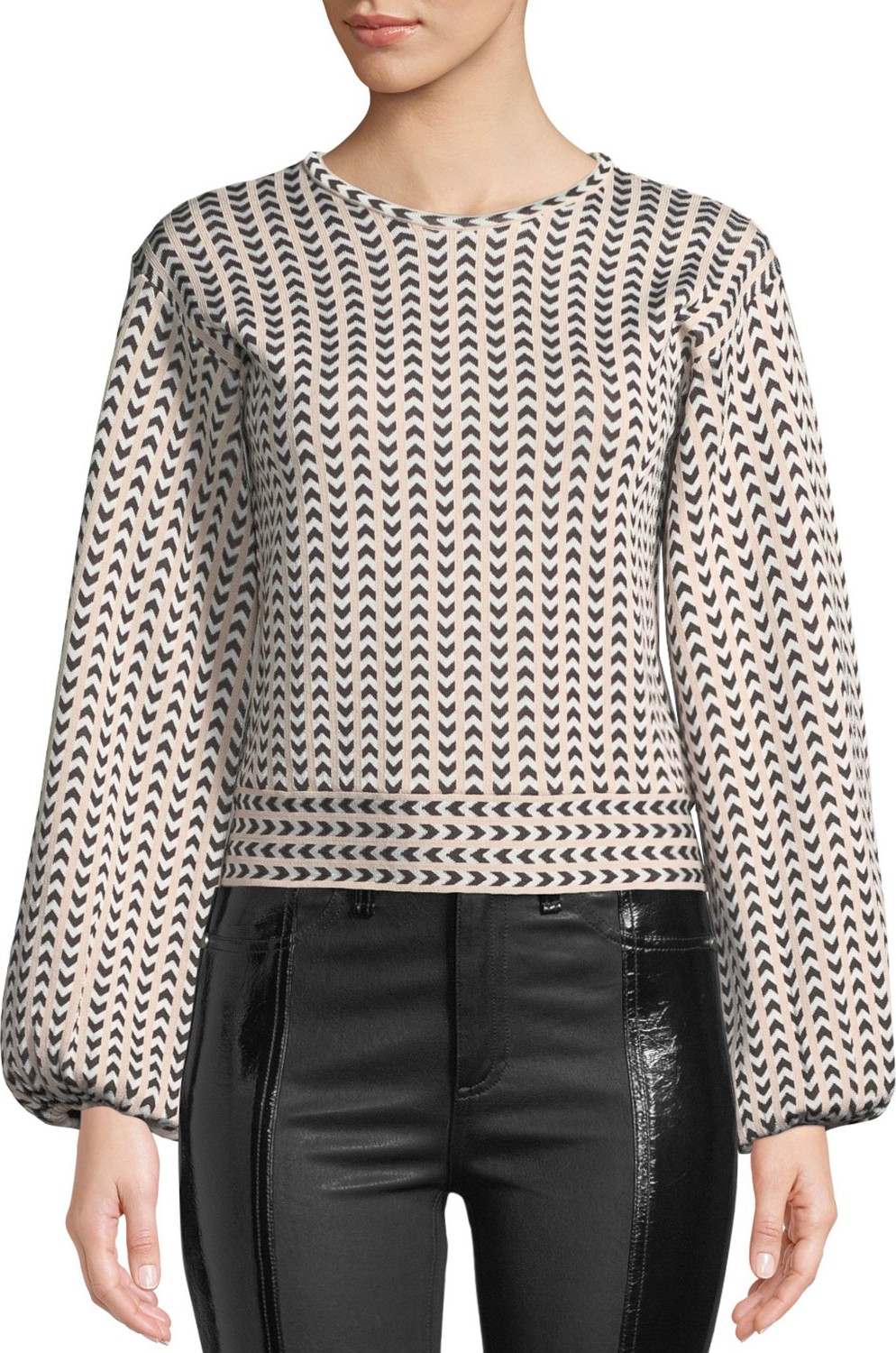 Emporio Armani Herringbone-Striped Full-Sleeve Top