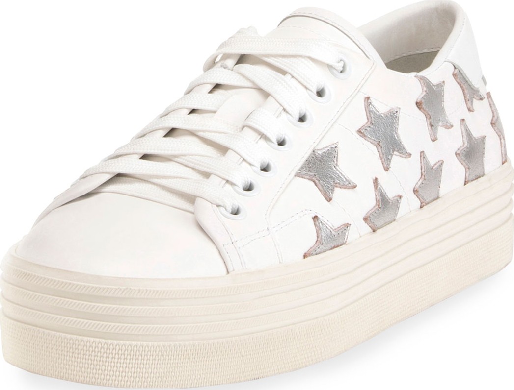 Saint Laurent Court Classic Leather Platform Sneakers, Off White/Platinum