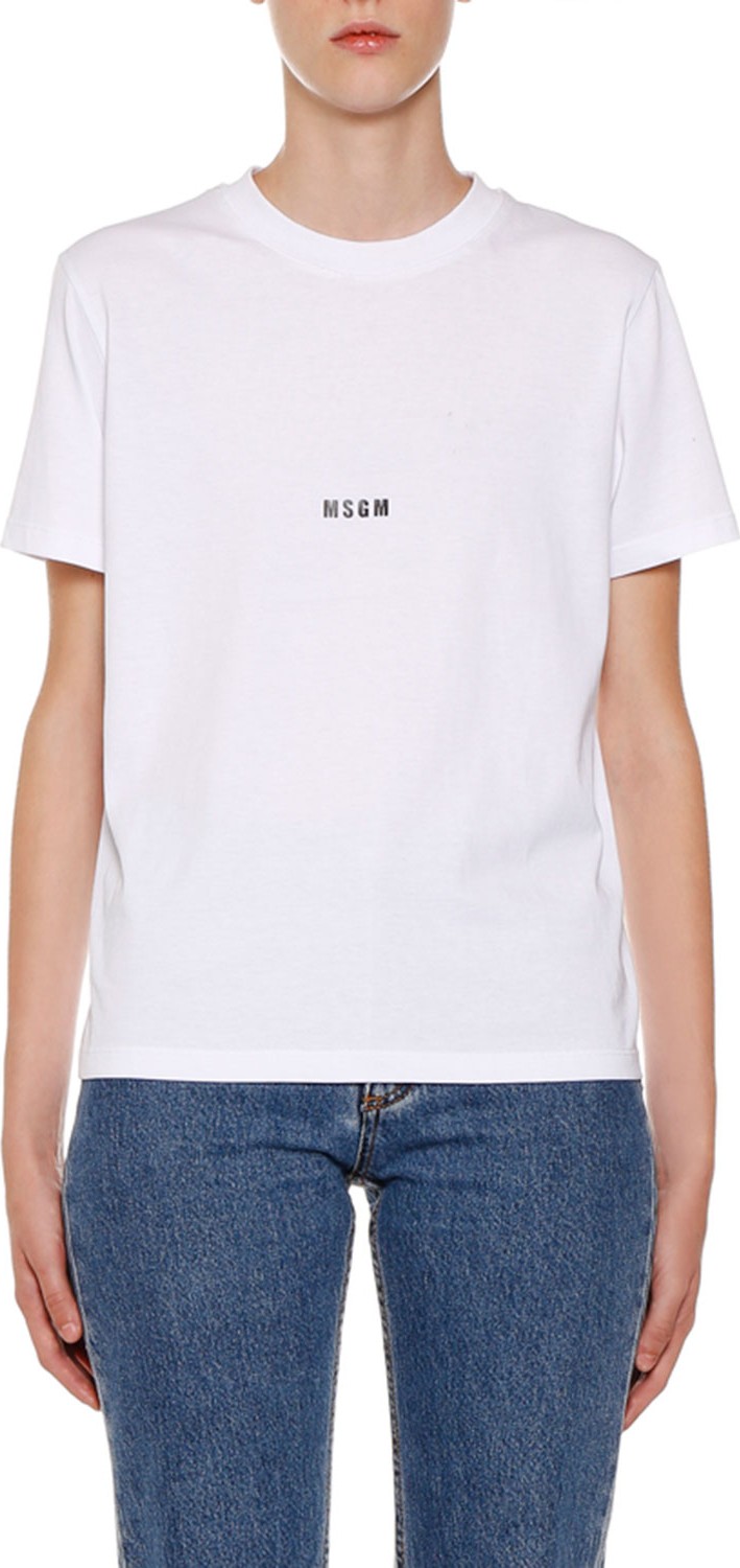 MSGM Crewneck Short-Sleeve Cotton Logo T-Shirt