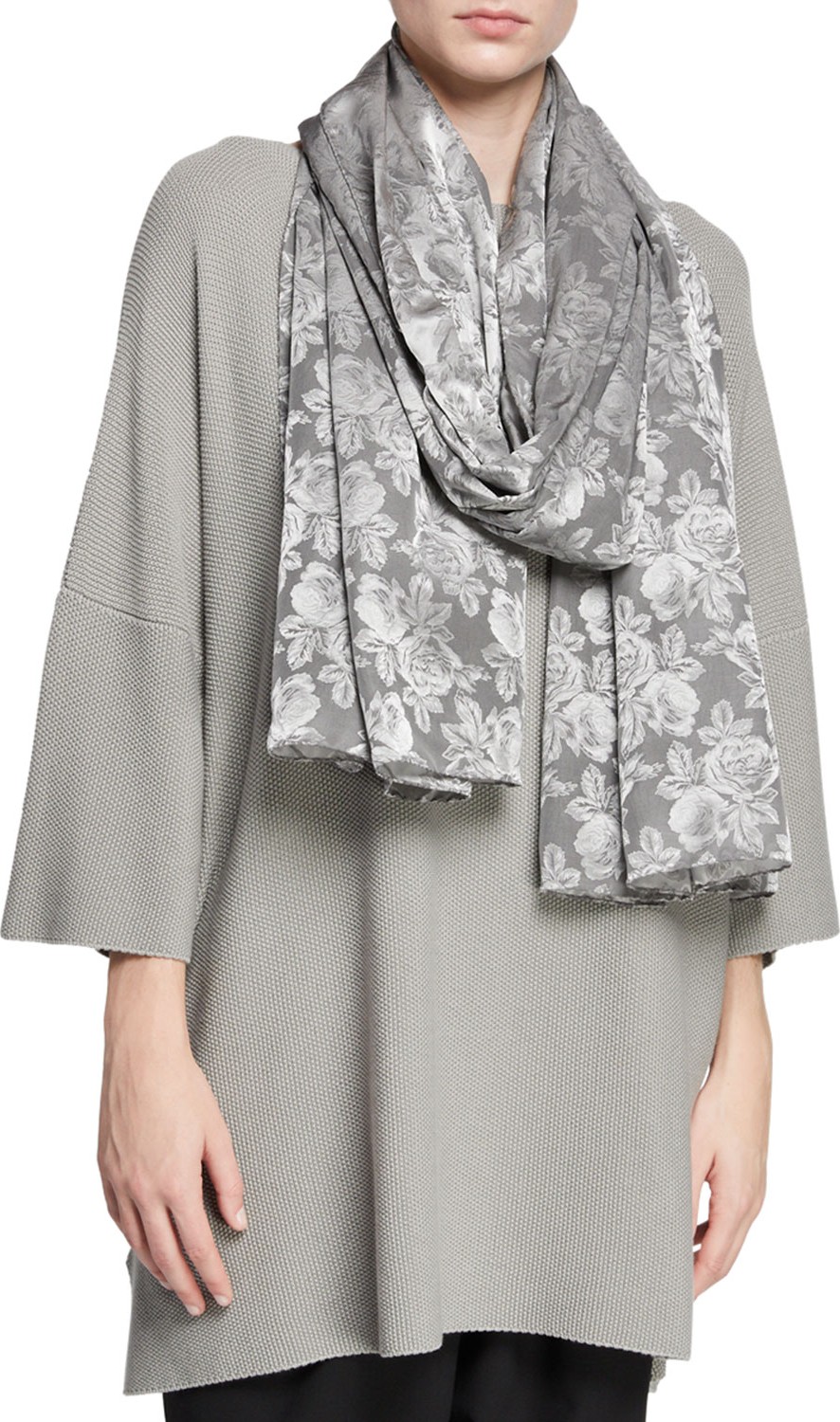 eskandar Lightweight Rose-Jacquard Scarf