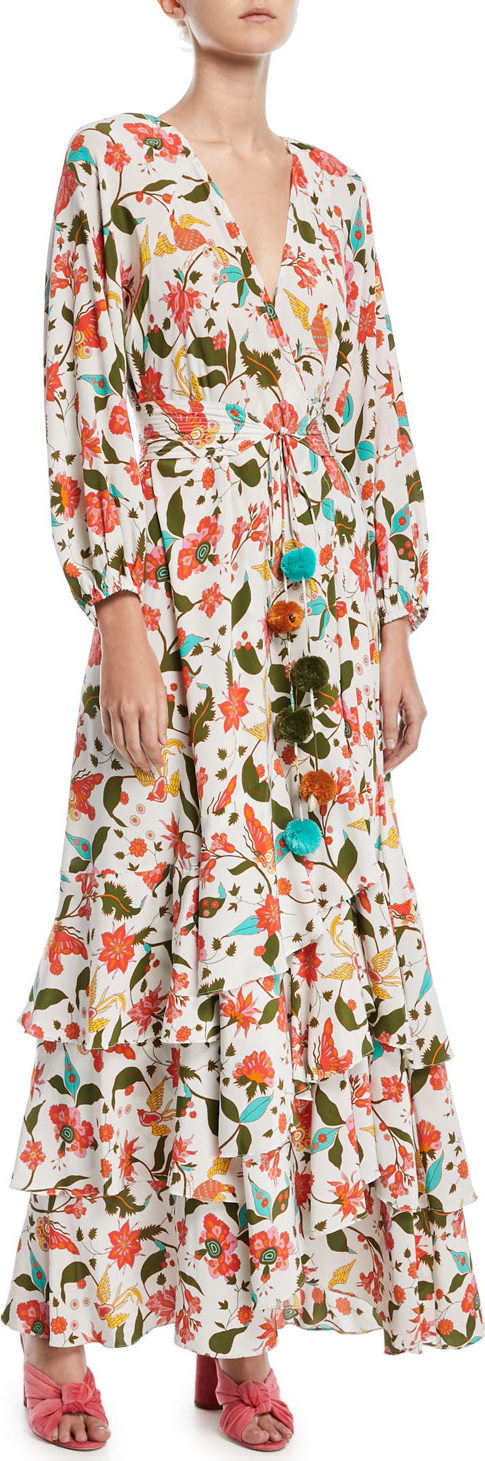 FIGUE Frederica Paradise Batik-Print Long Wrap Dress