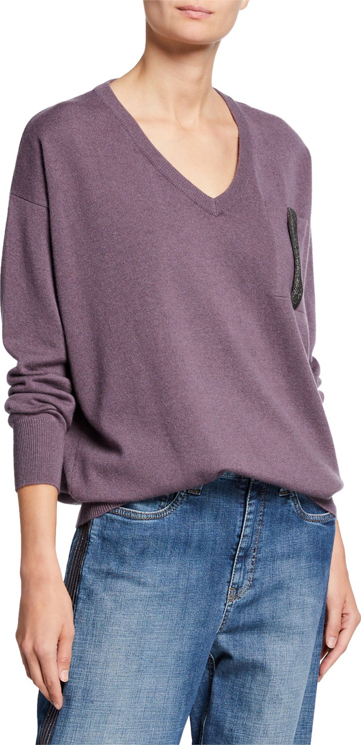 Brunello Cucinelli Two-Ply Cashmere V-Neck Sweater