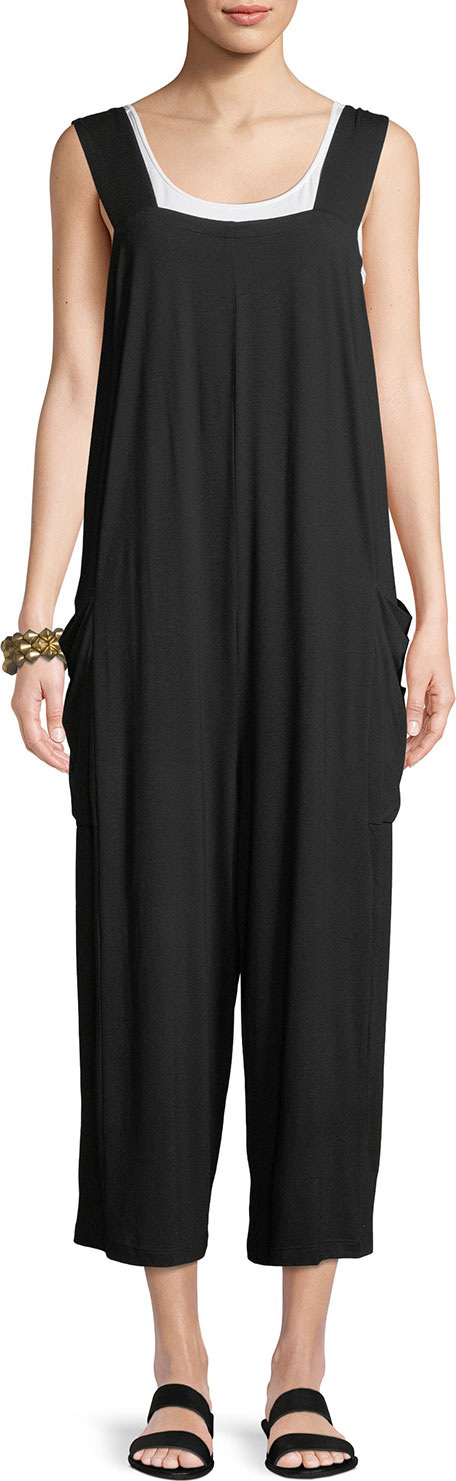Eileen Fisher Wide-Strap Cropped Viscose Jersey Jumpsuit