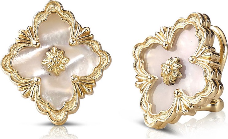 Buccellati Opera 18k Gold Button Earrings in Mother-of-Pearl