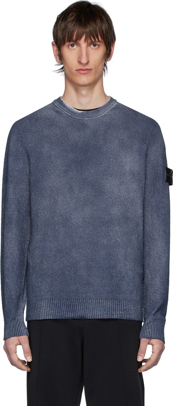 Stone Island Navy Hand-Dyed Knit Sweater Stone Island Navy Hand-Dyed Knit Sweater
