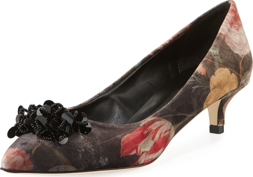 Sesto Meucci Belia Kitten-Heel Velvet Ornament Pumps