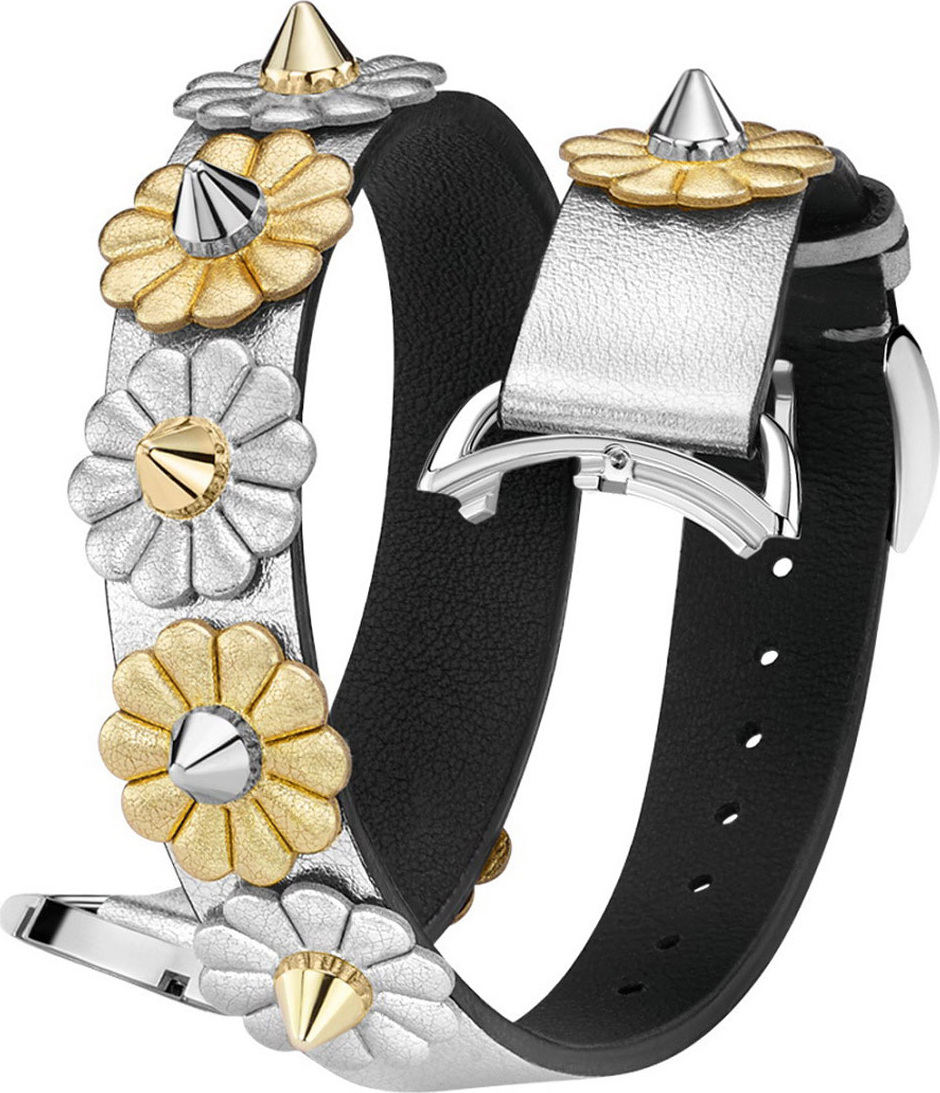 Fendi 17mm Catalan Metallic Flower-Studded Leather Watch Strap