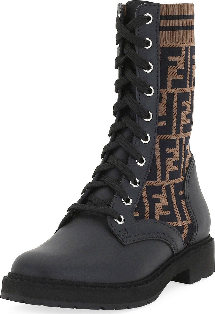 Fendi Leather and FF Combat Boots