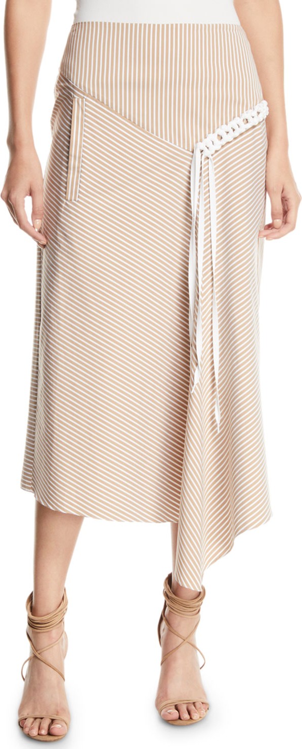 Tibi Kaia Striped Draped Midi Skirt