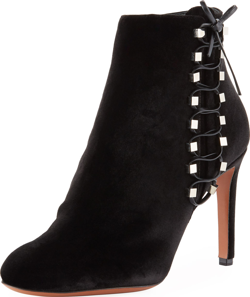 Alaïa Velvet Side-Lace Ankle Booties