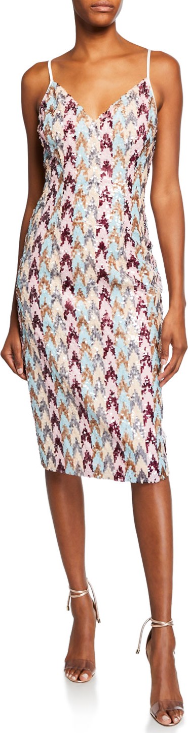 Black Halo Amoire Chevron Sequin Sleeveless Sheath Dress