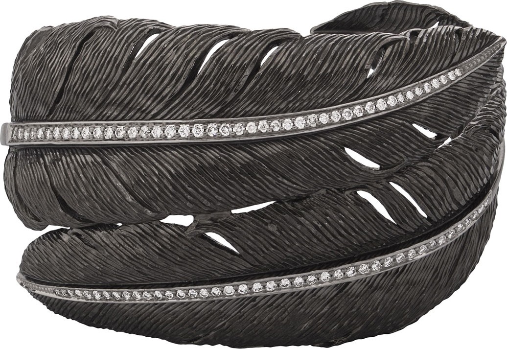 Michael Aram Feather Black Cuff Bracelet w/ Diamonds