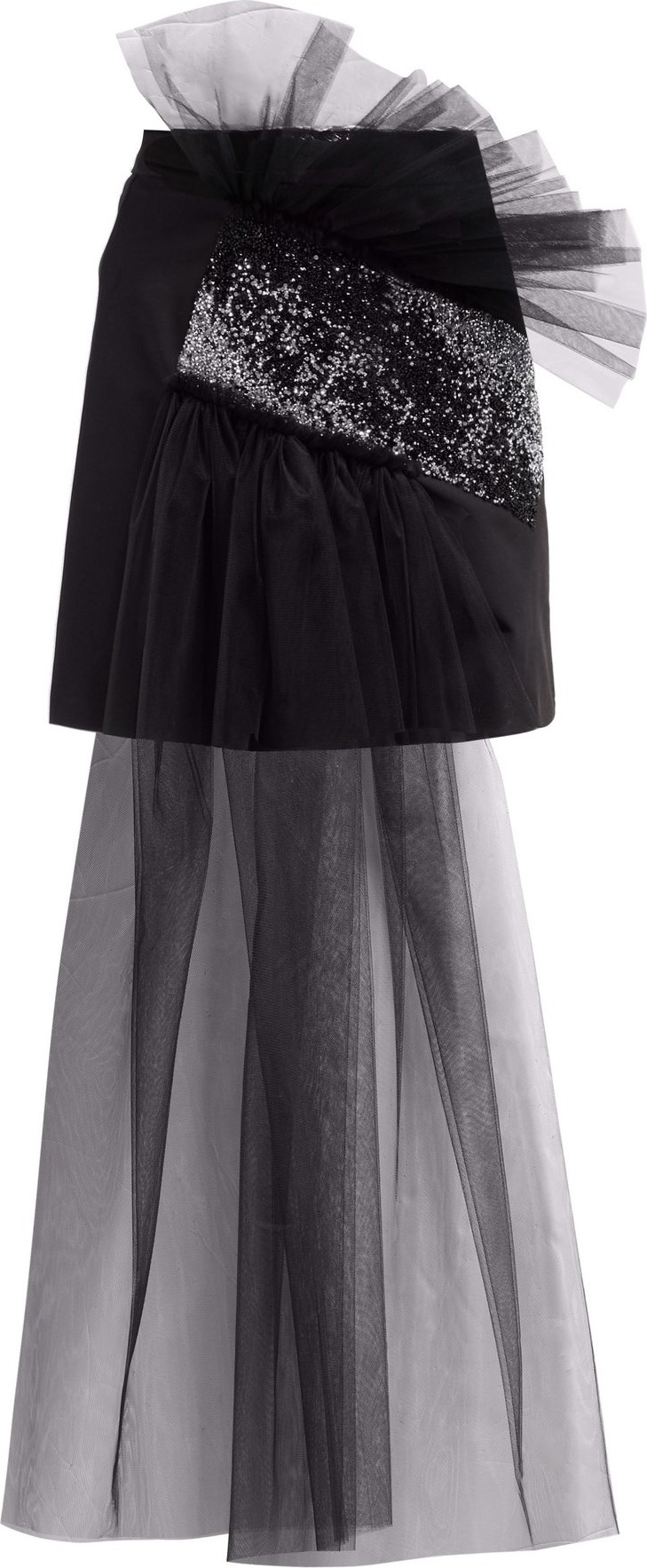 Germanier Asymmetric gathered tulle and twill mini skirt