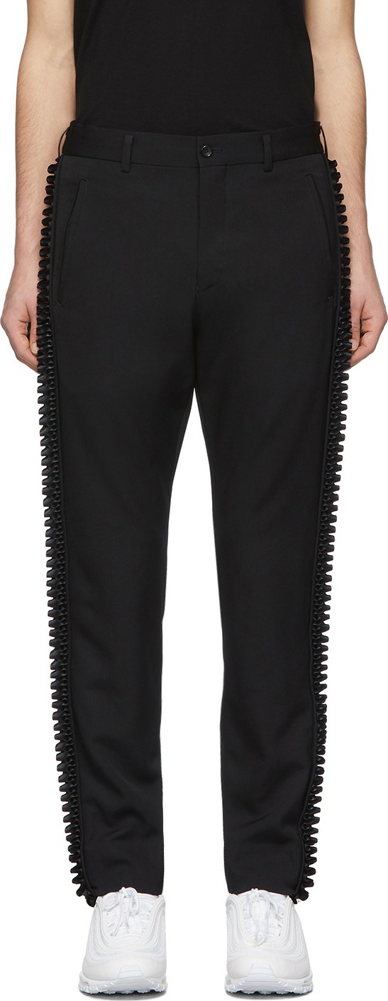 Comme Des Garçons Homme Plus Black Wool Gabardine Side Ruffle Trousers
