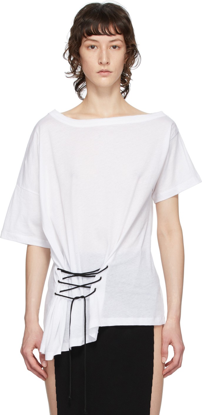 Ann Demeulemeester White Tie-Up T-Shirt