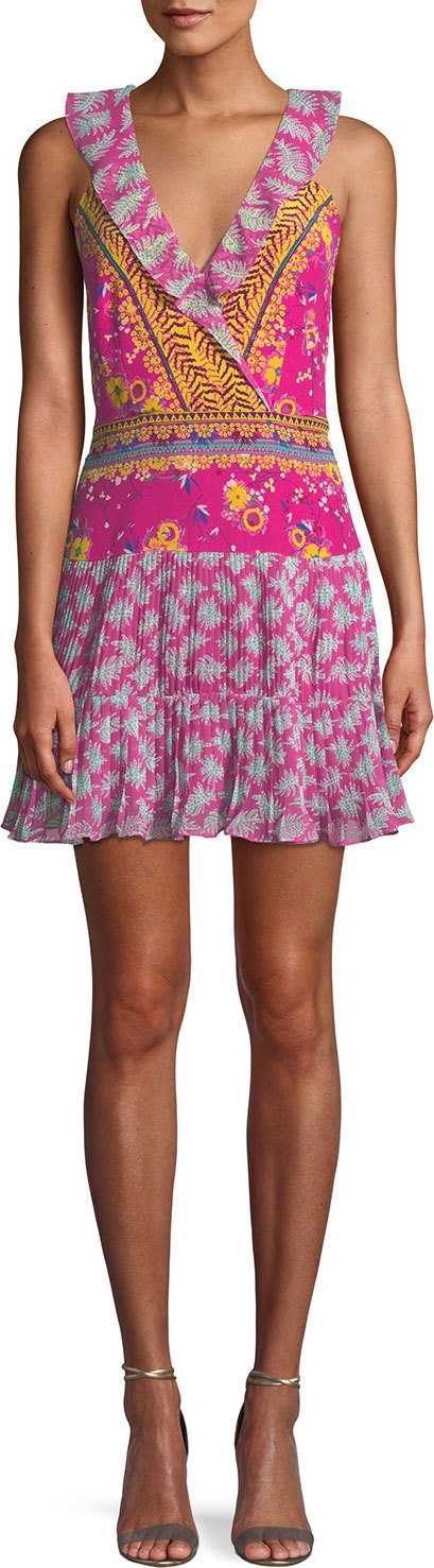 Saloni Amy Sleeveless Silk Short Dress, Multi