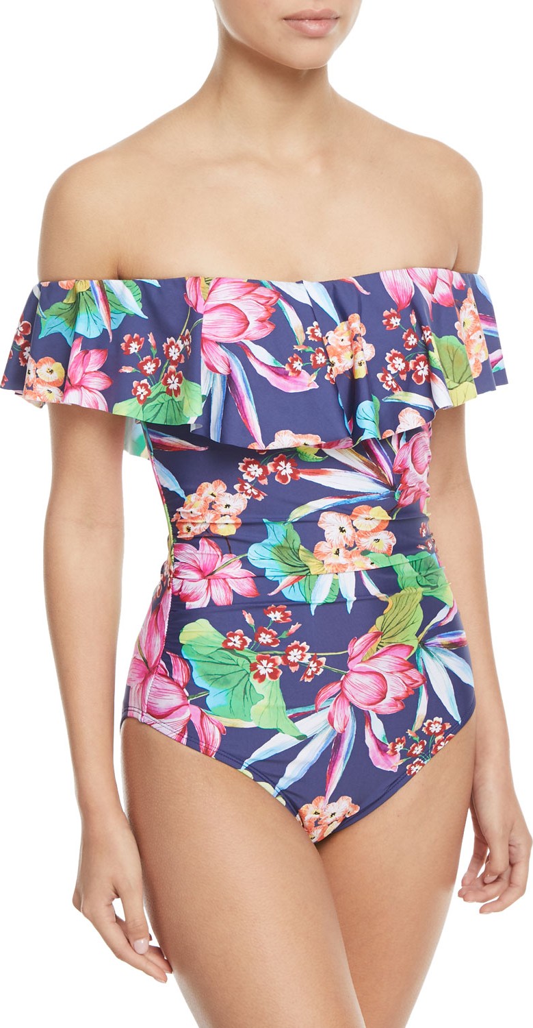 La Blanca Bora Off-the-Shoulder Ruffle One-Piece Swimsuit