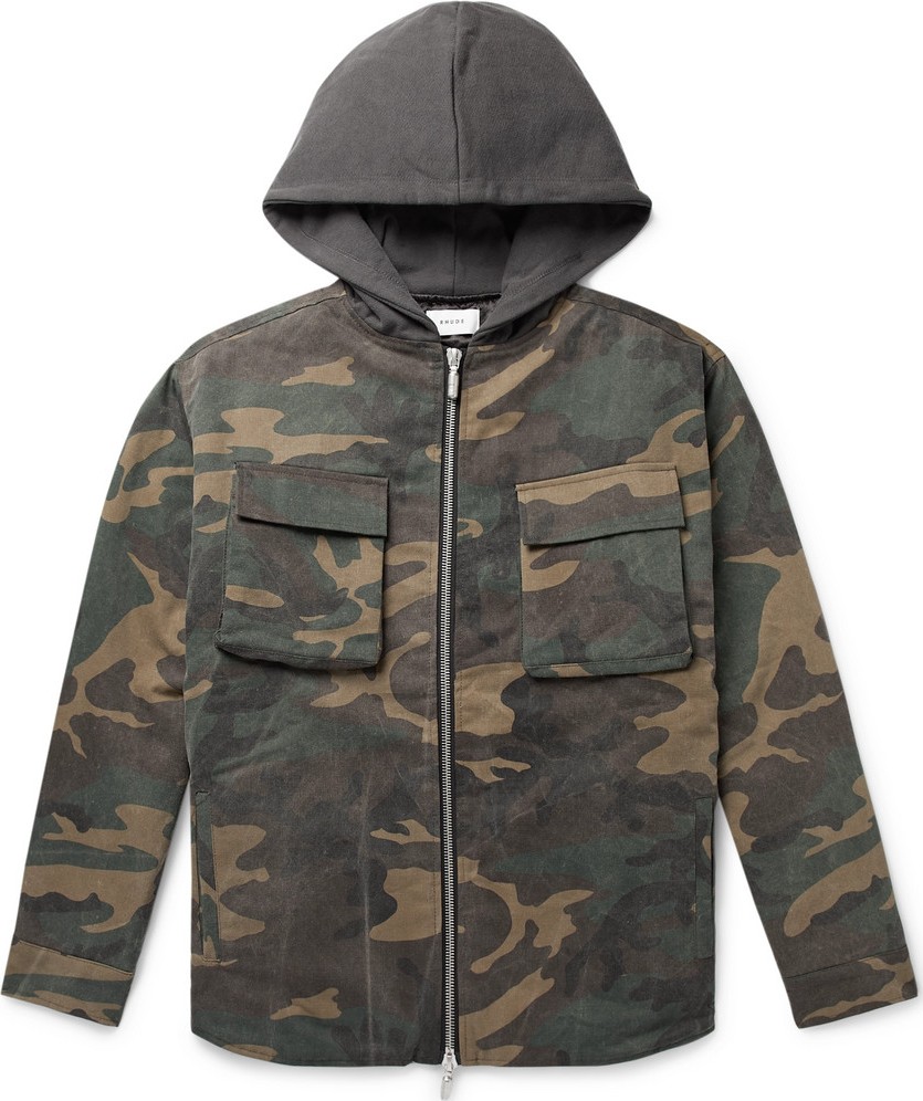 RHUDE Jersey-Trimmed Camouflage-Print Cotton-Twill Hooded Jacket