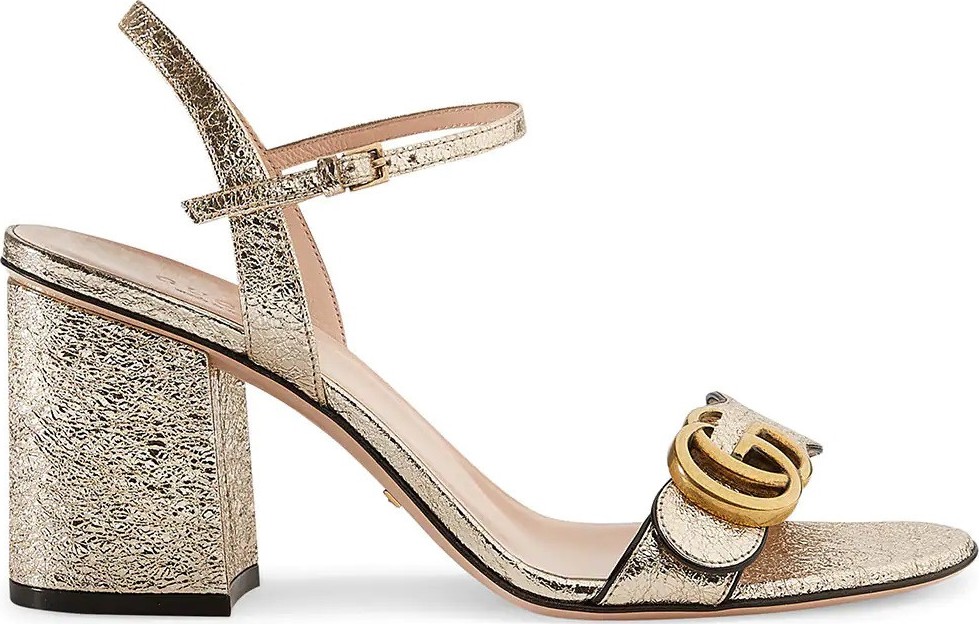 Gucci Metallic leather mid-heel sandal