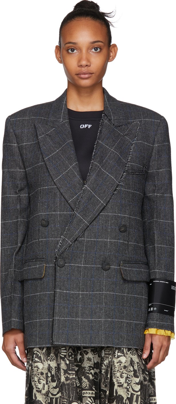 Off White Grey Volume Double-Breasted Jacket