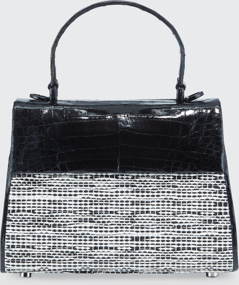 Nancy Gonzalez Lexi Small Croc/Raffia Top-Handle Bag