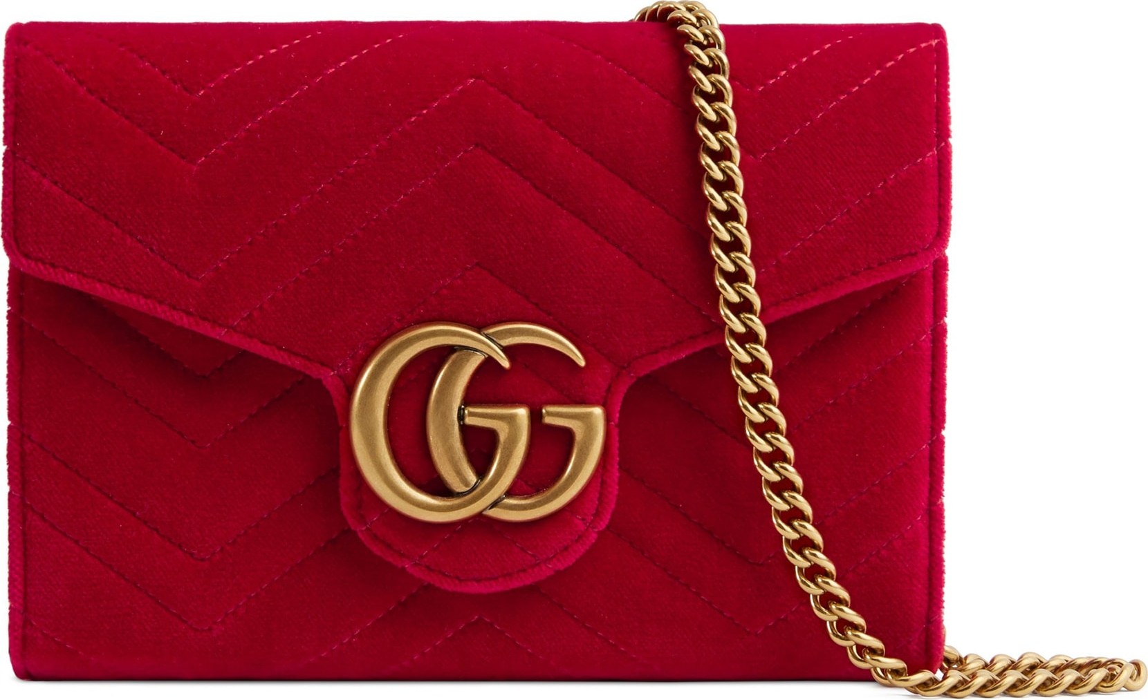 Gucci GG Marmont 2.0 Matelassé Velvet Wallet on a Chain