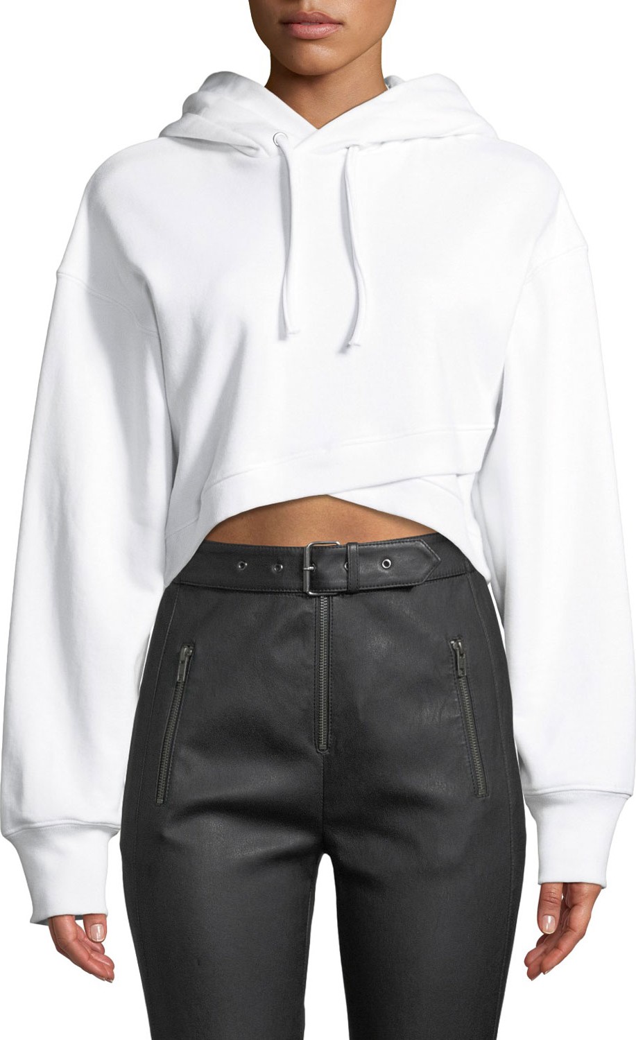 A.L.C. Jenna Hooded Cropped Cross-Front Sweatshirt