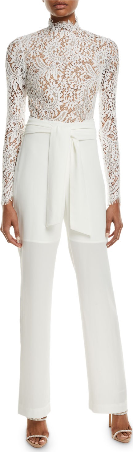 Misha Collection Allegra Lace Tie-Sash Jumpsuit