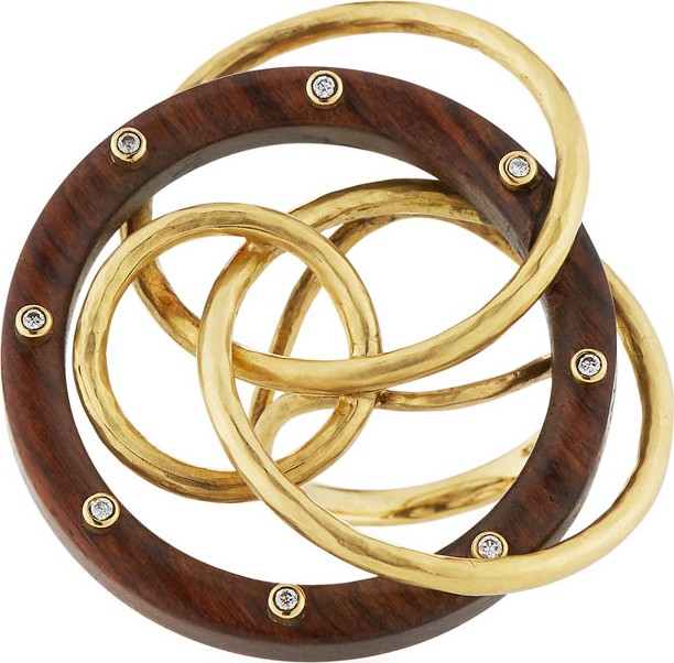 Vendorafa 18k Circular Wood Ring w/ Diamonds