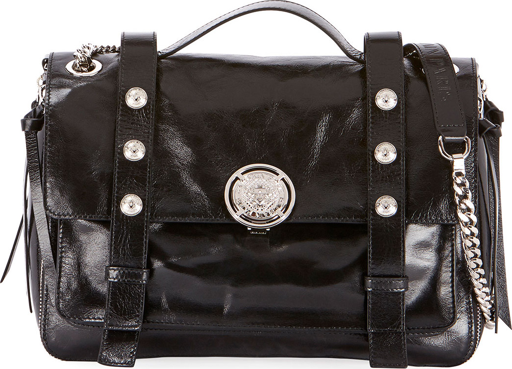 Balmain B Soft Shiny Leather Flap Shoulder Bag