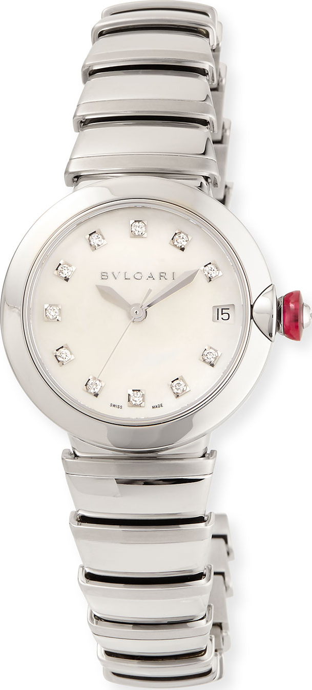 BVLGARI 33mm LVCEA Watch with Diamonds, Steel