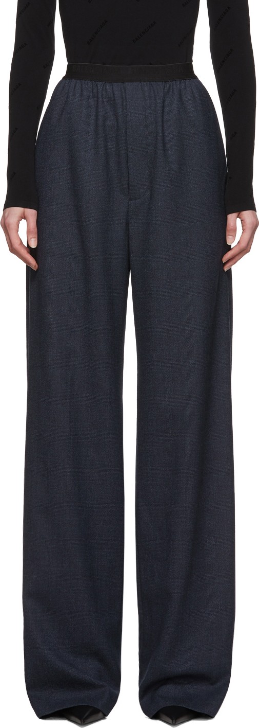 Balenciaga Navy Wool Prince Of Wales Trousers