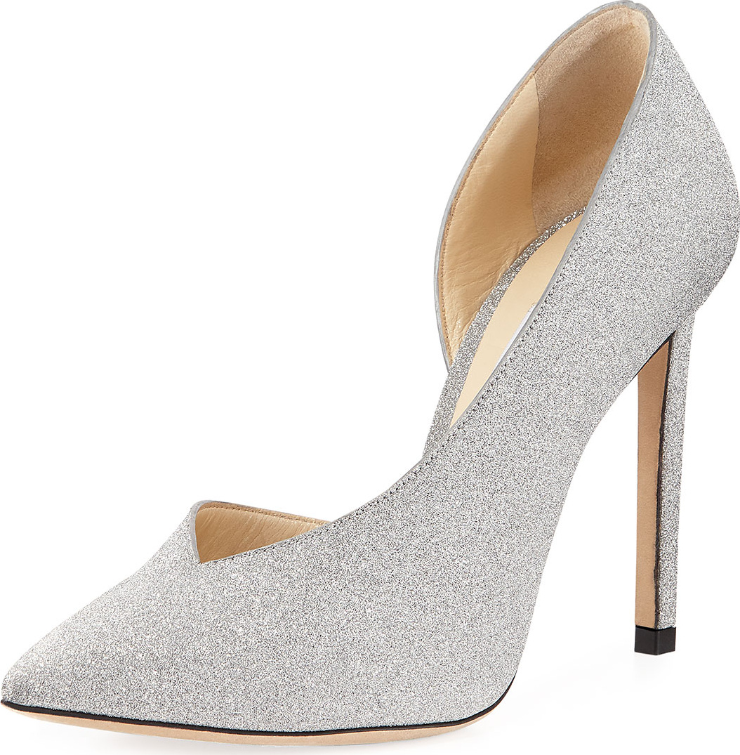 Jimmy Choo Sophia Asymmetric Point-Toe Glitter Pumps