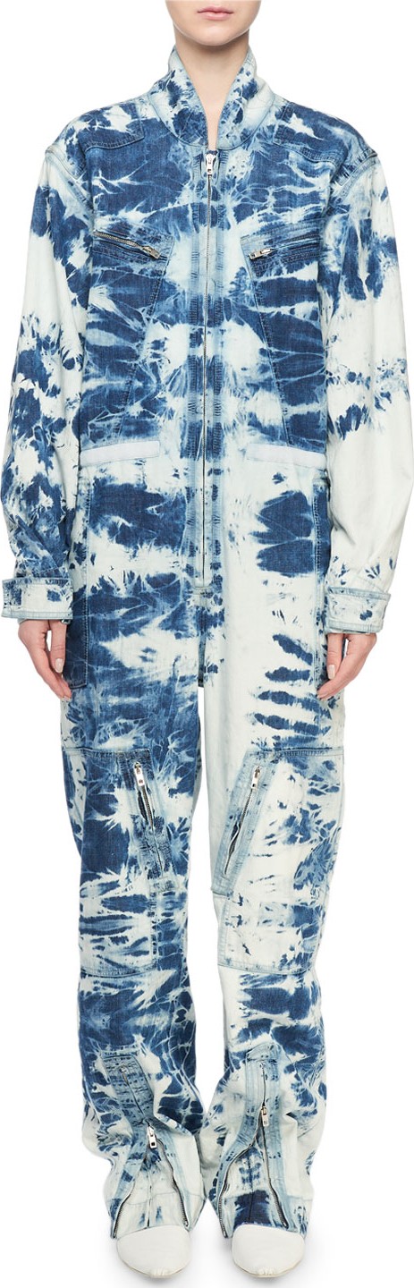 Stella McCartney Long-Sleeve Tie-Dye Denim Jumpsuit
