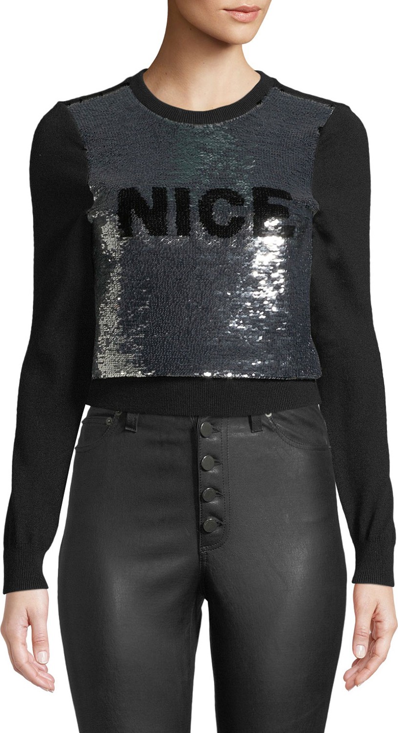 Alice + Olivia Chia Naughty/Nice Flip Sequin Pullover Sweater
