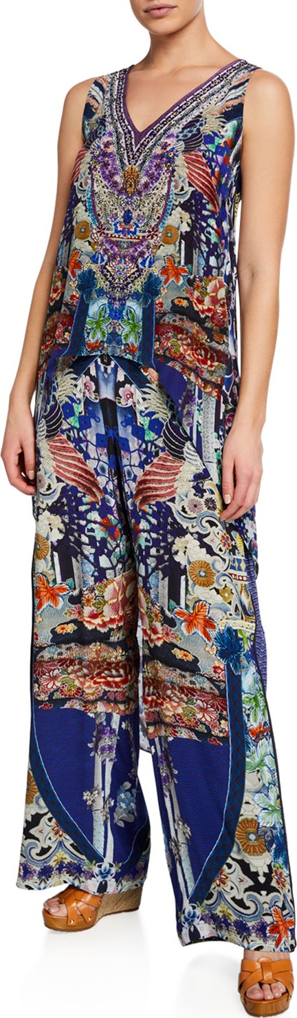 Camilla High-Low Cross-Back Sleeveless Top