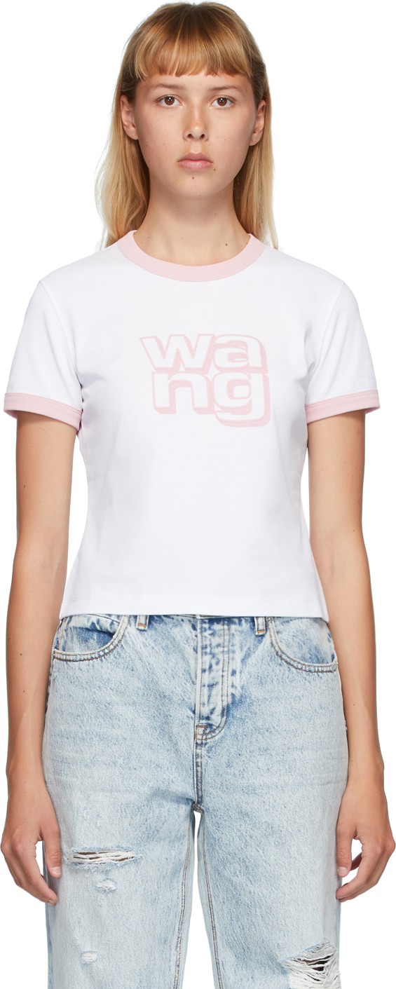 Alexanderwang.T White & Pink Shrunken Ringer T-Shirt