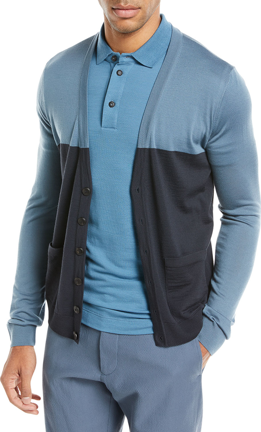 Giorgio Armani Colorblock Button-Front Wool Cardigan