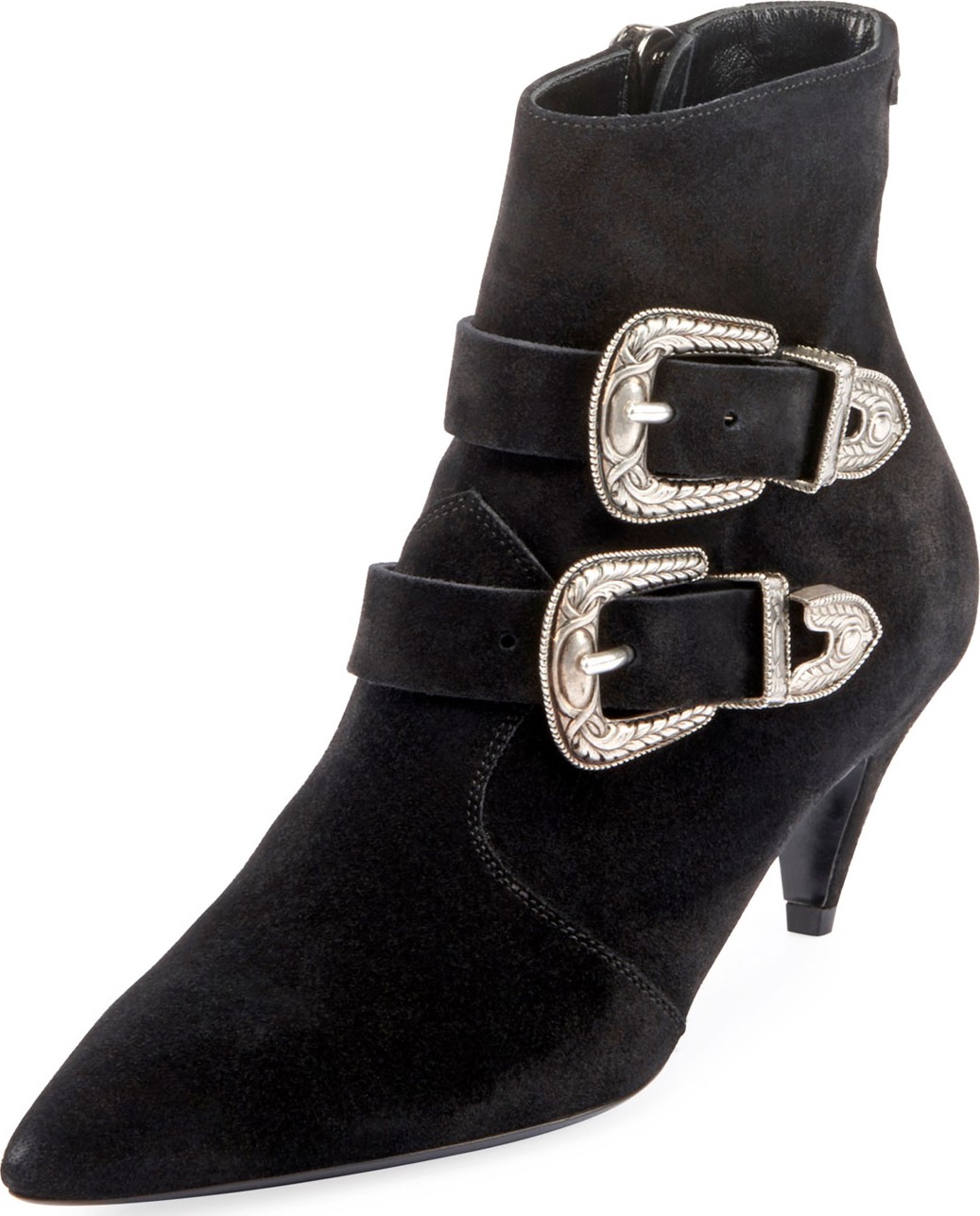 Saint Laurent Charlotte Suede Buckle Booties