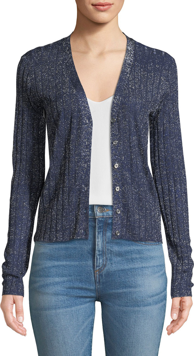 Veronica Beard Toll Ribbed Metallic Cardigan