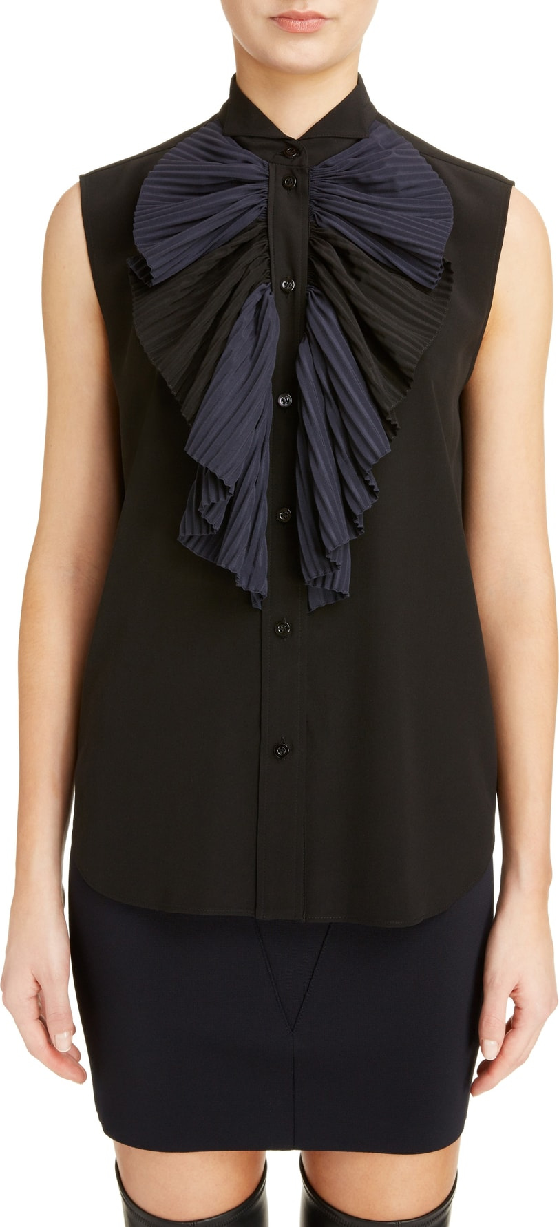 Givenchy Pleated Bib Silk Blend Blouse